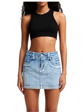4/$25*Y2K Mudd Blue Denim Mini Skirt Embroidered Beaded Pockets Button Size S